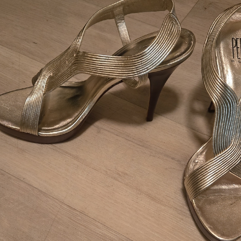 Pelle Moda Metallic Gold Strappy Heels - Picture 2 of 6